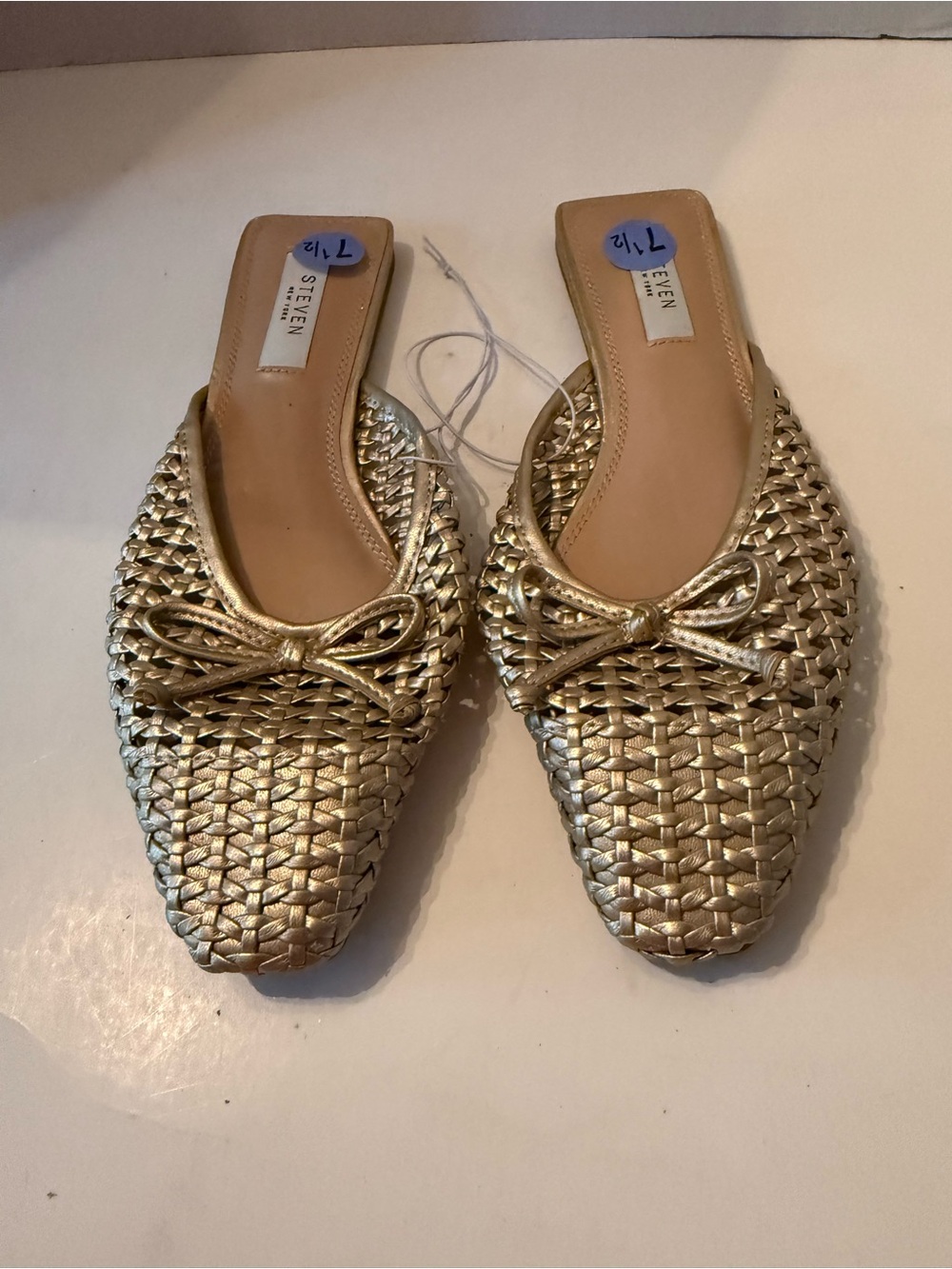 Steven New York Metallic Gold Woven Bow Mule Flats Women’s 7.5